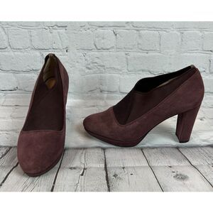 CLARKS Kendra mix aubergine suede leather elastic band pull on pumps size 7